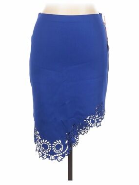 NWT! Clover Canyon Cobalt Blue Floral Laser Cut Asymmetrical Skirt. Size Large